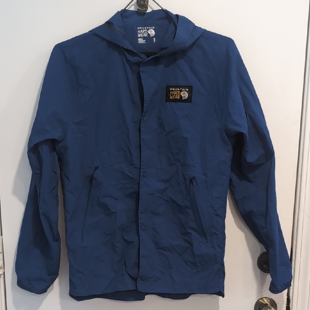 Mountain Hardwear Men's Railay Snap Button Hood Windbreaker Jacket Blue Sz Small